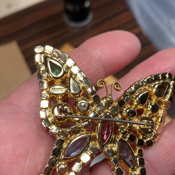 Kramer Multi Color Rhinestone Butterfly Brooch/Pin - Picture 6 of 8